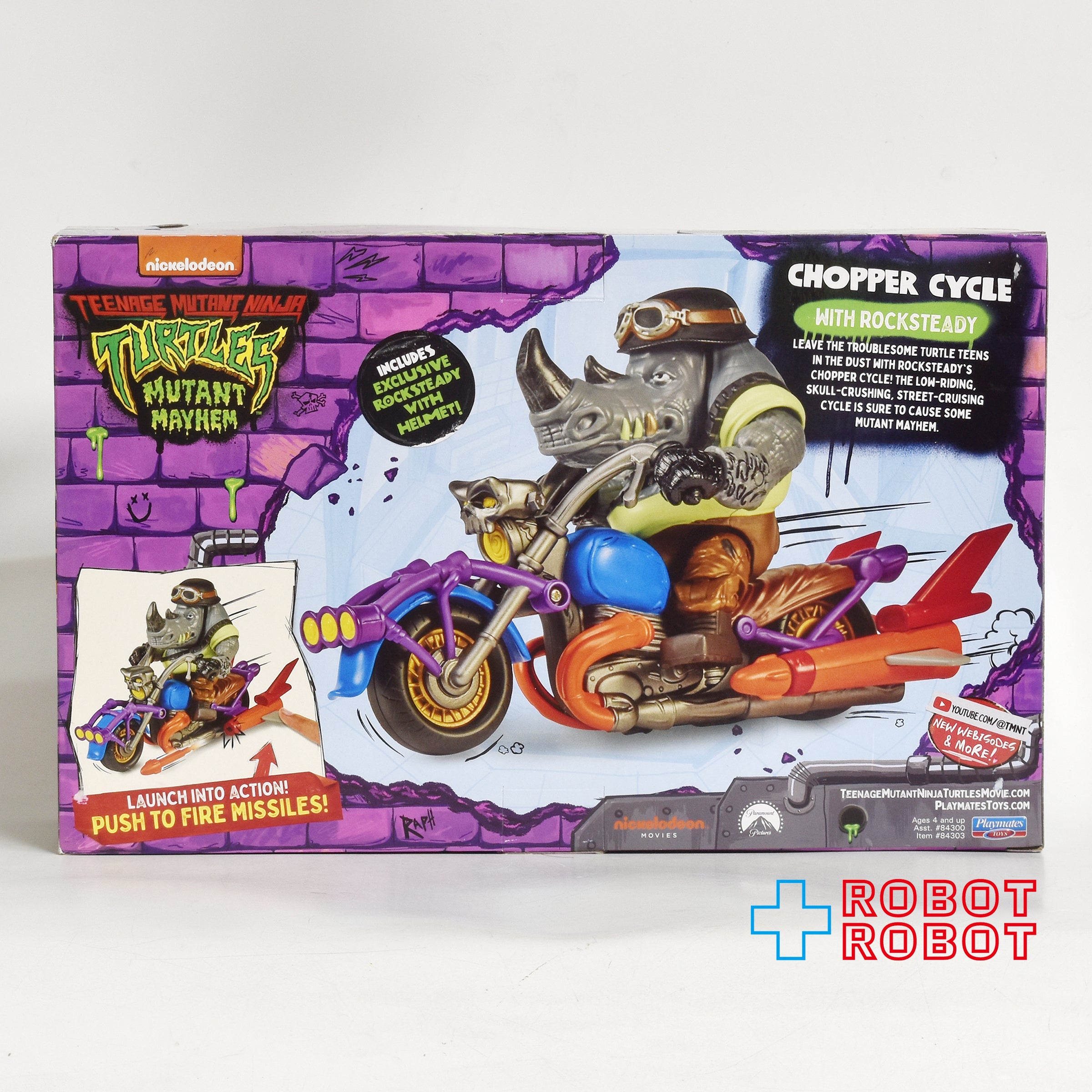 プレイメイツ タートルズ ミュータント・パニック！ TMNT チョッパーサイクル w/ ロックステディ 2024 未開封