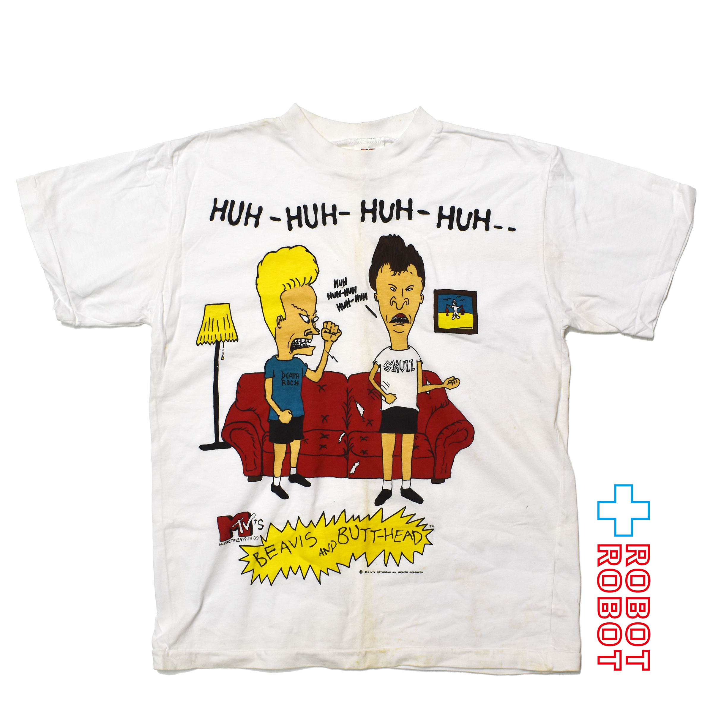 アメリカンウェア ビーバス & バットヘッド MTV "HUH-HUH-HUH-HUH" Tシャツ 90's USA製 ホワイト Lサイズ 入荷写真