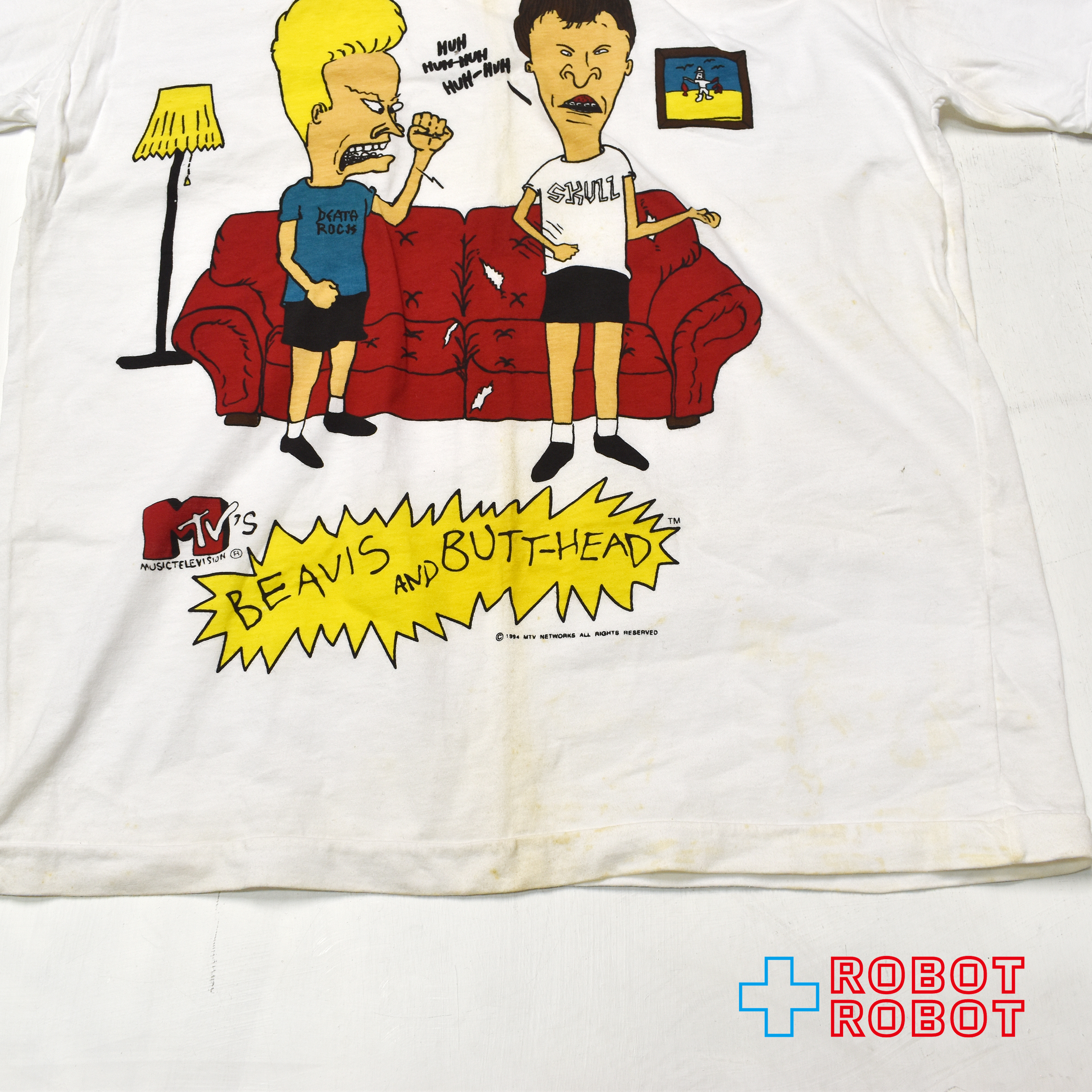 アメリカンウェア ビーバス & バットヘッド MTV "HUH-HUH-HUH-HUH" Tシャツ 90's USA製 ホワイト Lサイズ 入荷写真