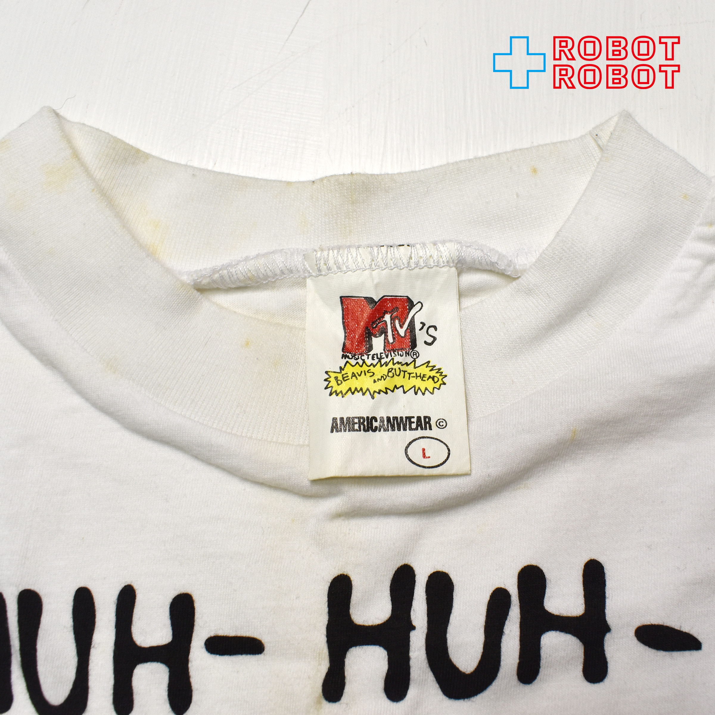 アメリカンウェア ビーバス & バットヘッド MTV "HUH-HUH-HUH-HUH" Tシャツ 90's USA製 ホワイト Lサイズ 入荷写真