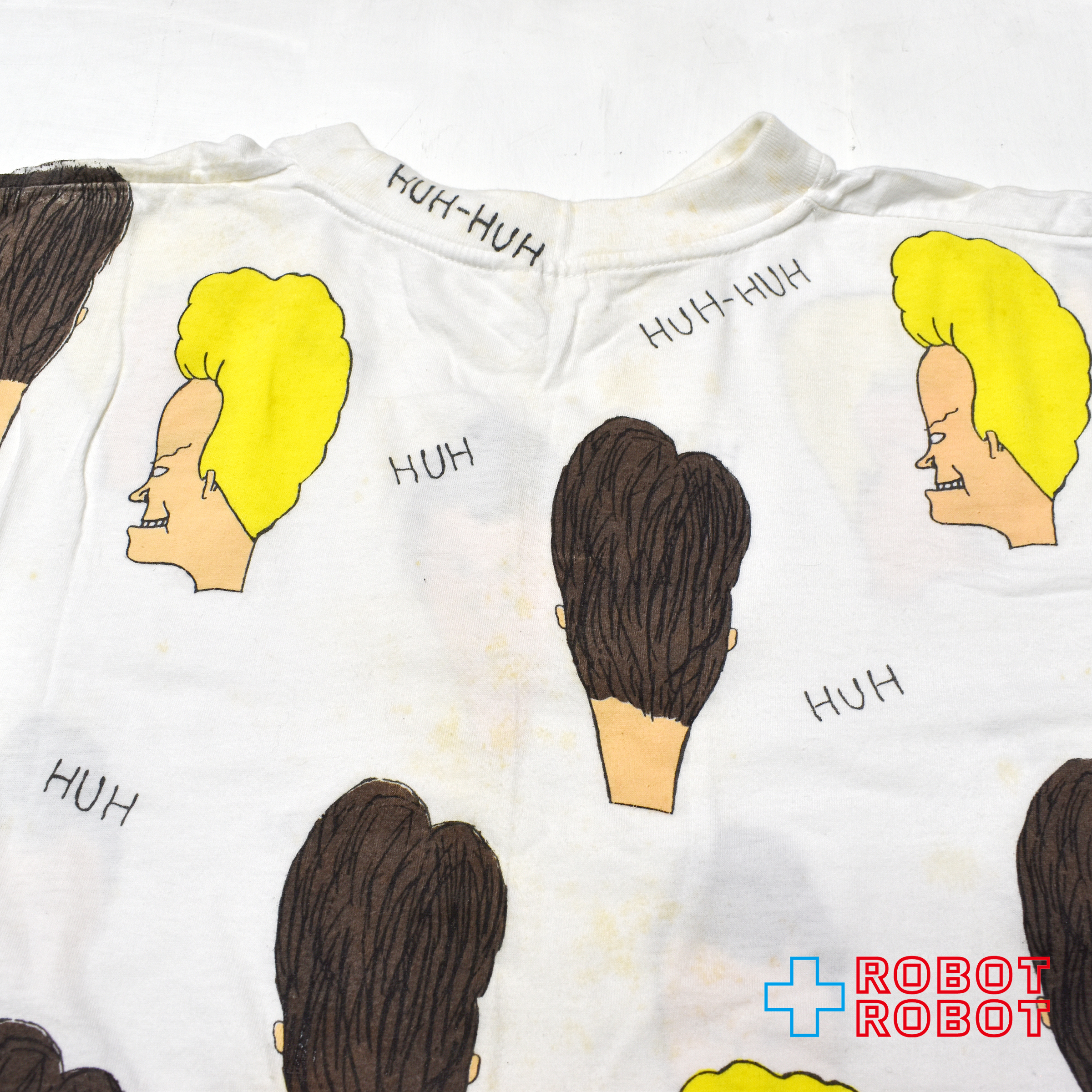 ブライト・グリーン ビーバス & バットヘッド MTV "HUH" 総柄 Tシャツ ホワイト XLサイズ 入荷写真