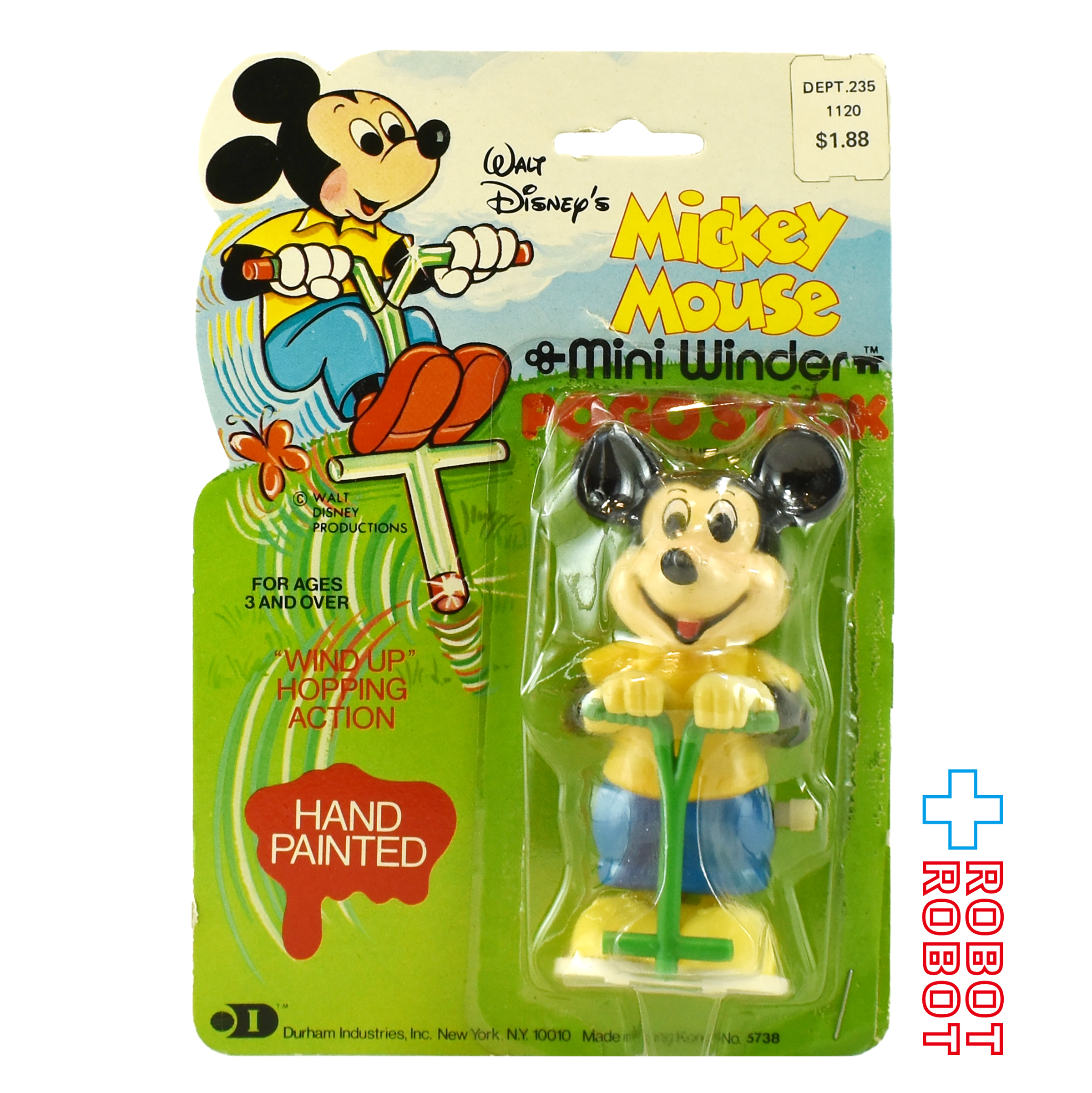 ダルハム社 ディズニー ミッキーマウス・ミニ・ワインダー ホッピング（ポゴスティック） フィギュア 台紙入 1977香港製 入荷写真