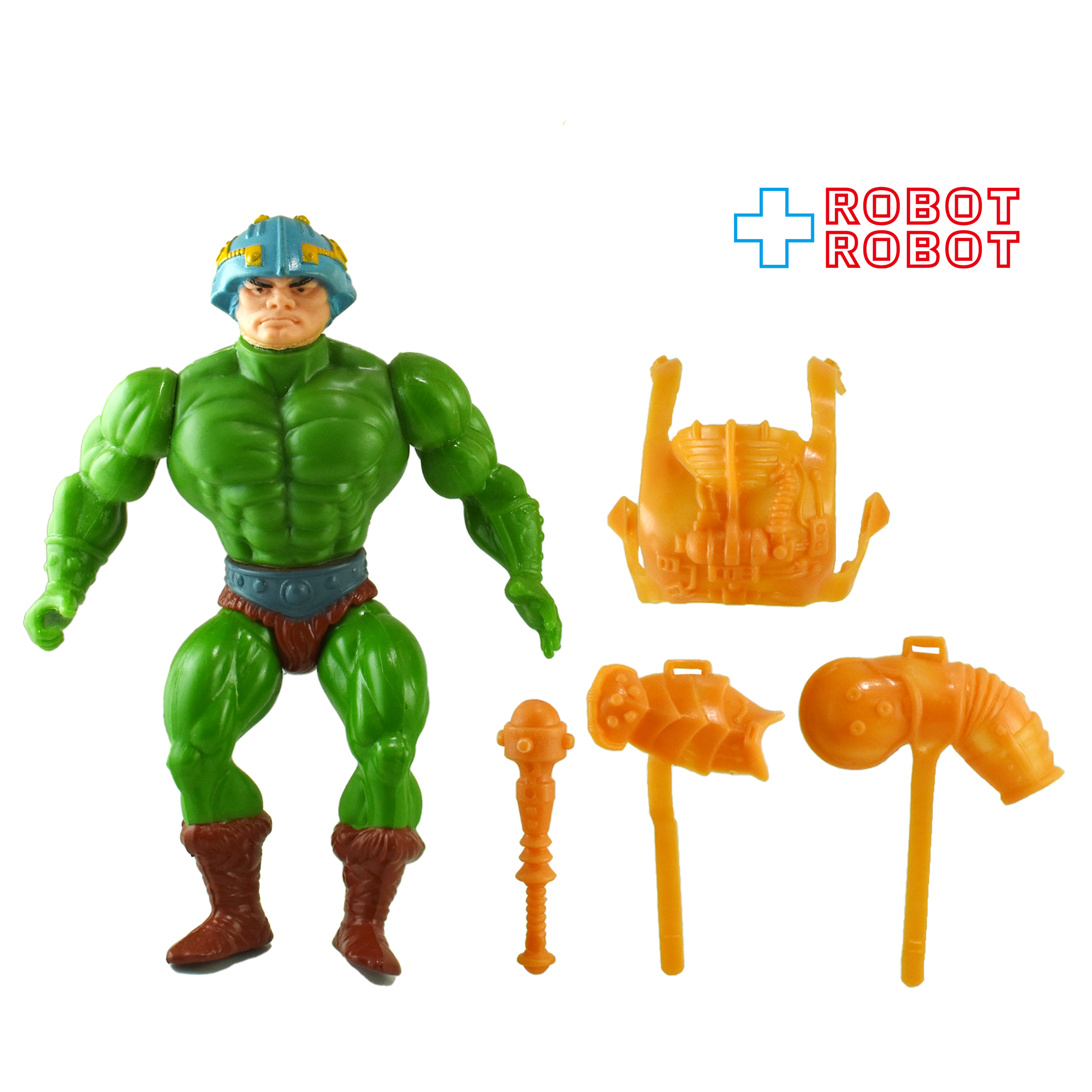 マテル ヒーマン オリジナル MOTU シリーズ1 マンアットアームズ (グレイドットオンヘルメット) アクションフィギュア 1982 武器付き完品 入荷写真