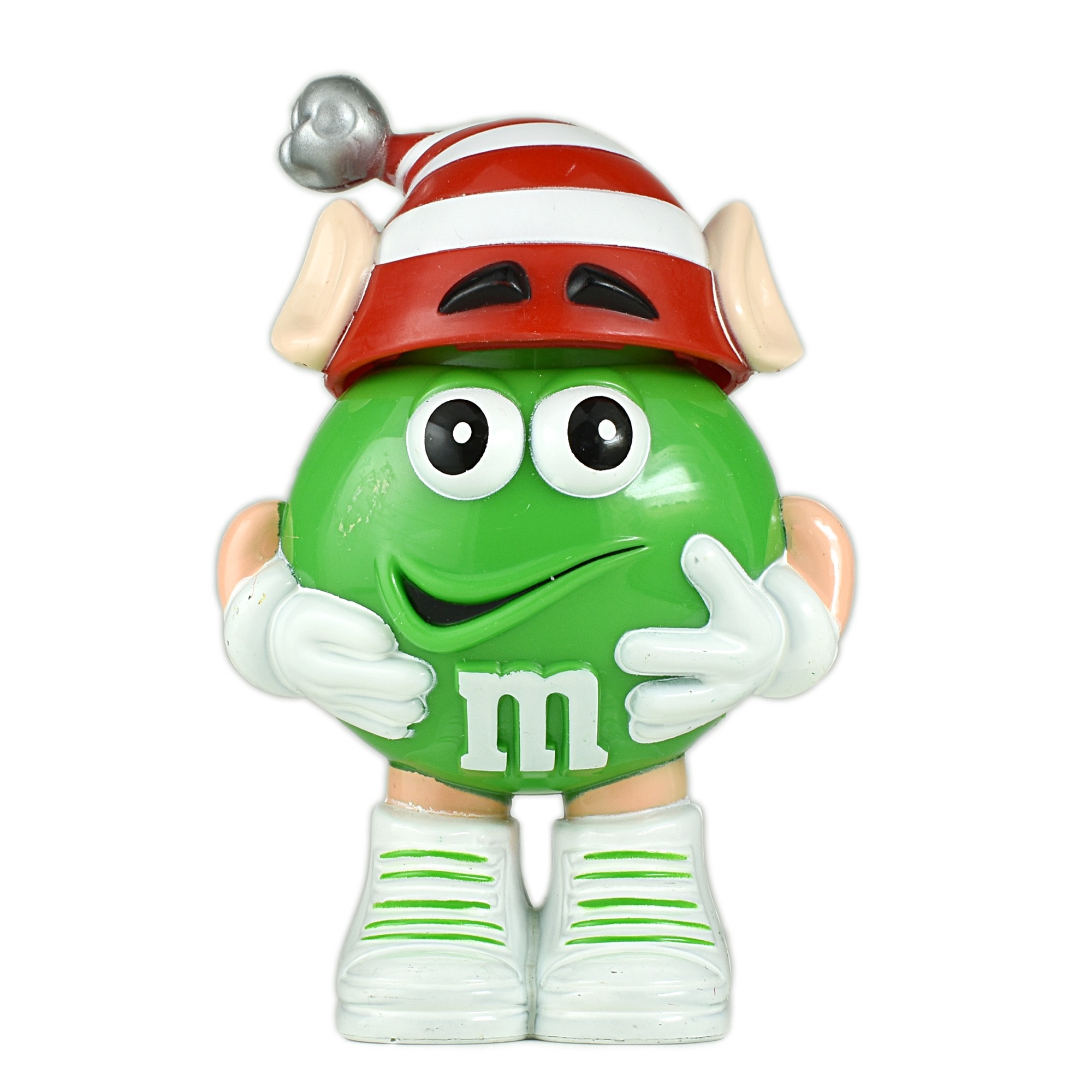 M&M's ミニディスペンサー フィギュア グリーン・ホリデー・耳付き赤白ボーダー 企業物 入荷写真