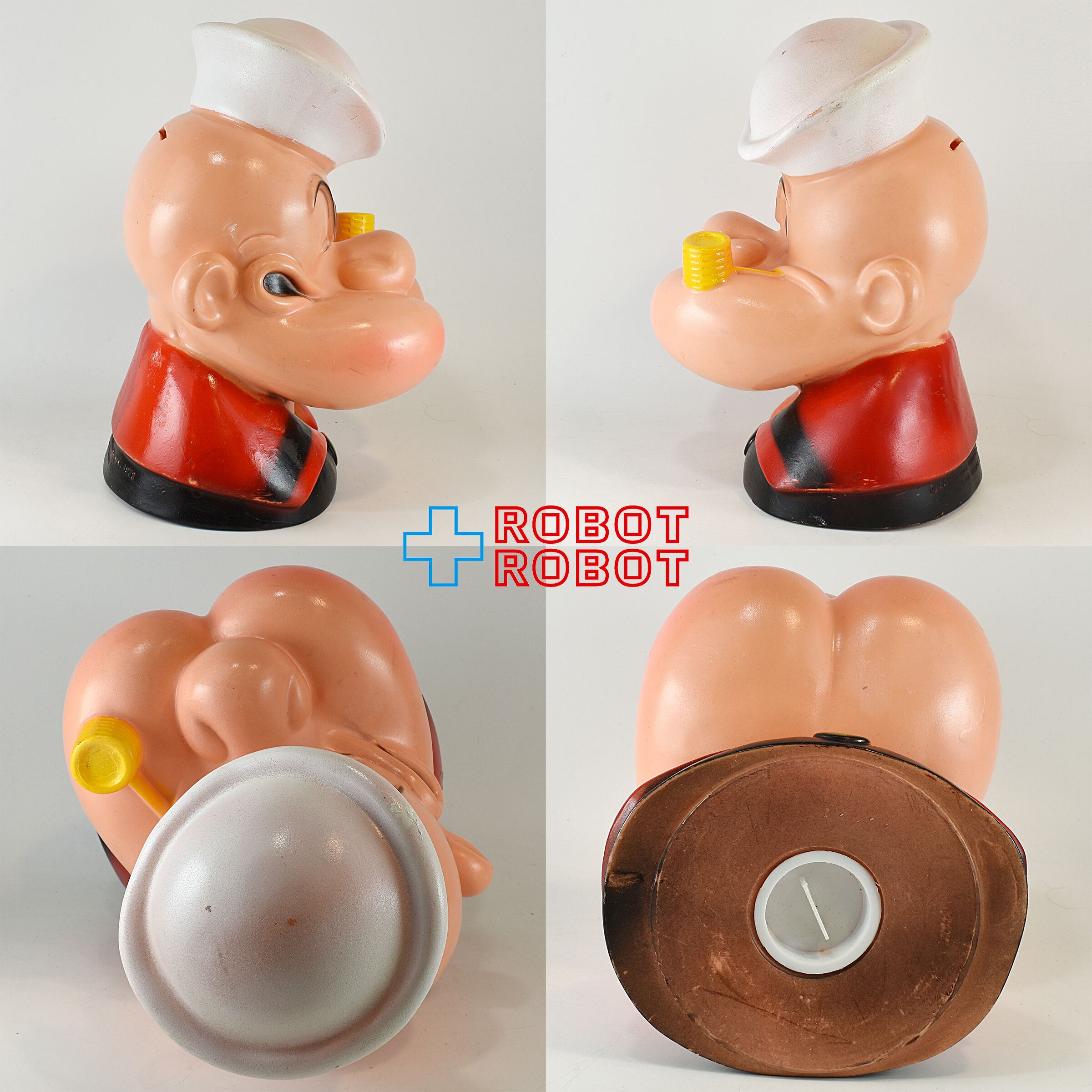※底蓋欠：プレイパル社 ポパイ ヘッド ソフビ貯金箱 1972 入荷写真