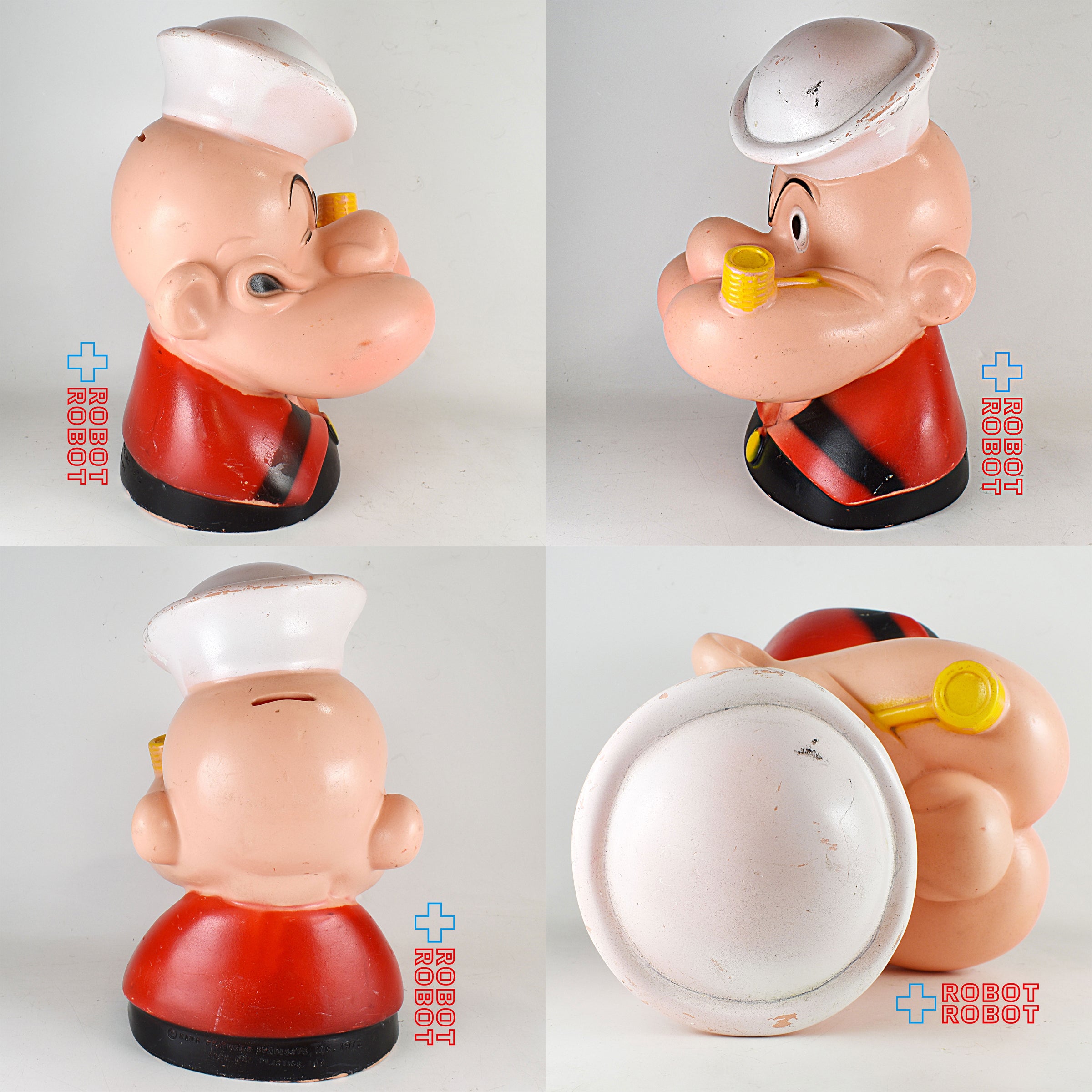※底蓋欠：プレイパル社 ポパイ ヘッド ソフビ貯金箱 1972 入荷写真
