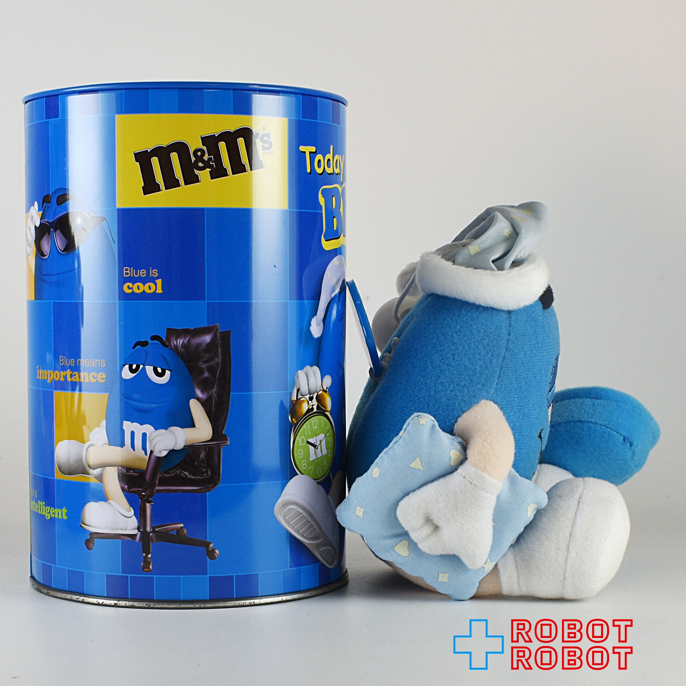 M&M's ブルー ナイトキャップ エムアンドエムズ ぬいぐるみ人形 缶入 企業物 入荷写真