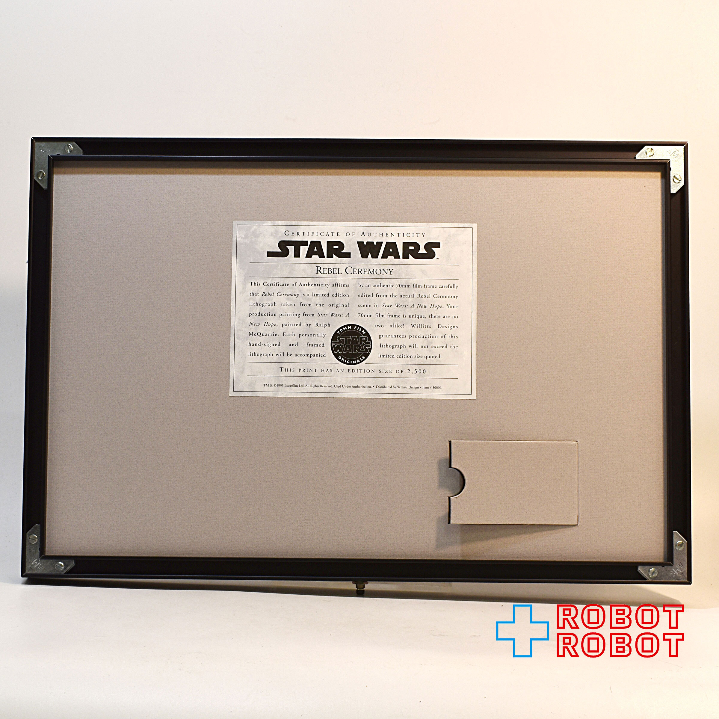 タカラ スター・ウォーズ ラルフ・マクォーリー #50006 ANH レベルセレモニー リトグラフ 70mm フィルムフレーム 894/2500 箱付 入荷写真