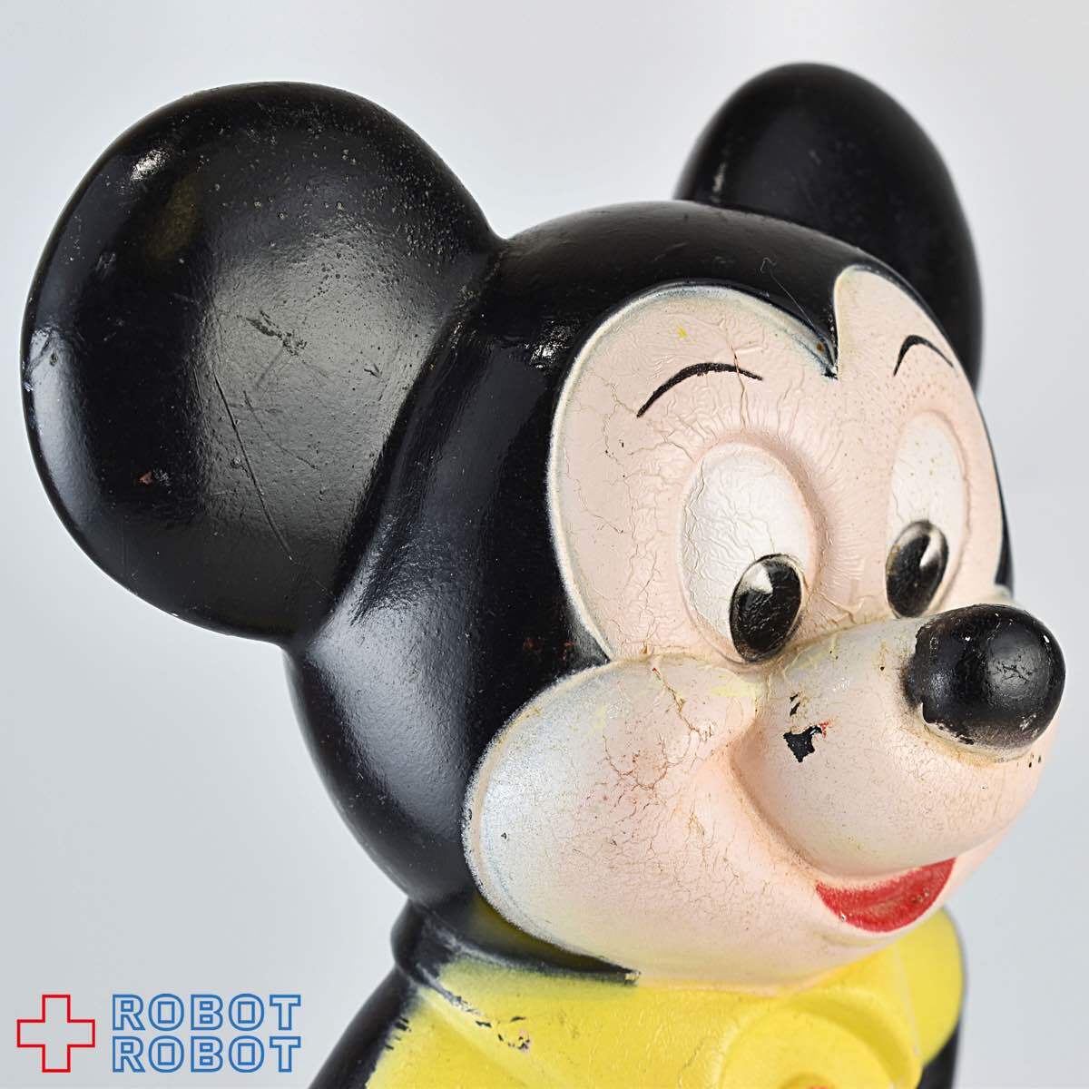 ディズニー ミッキーマウス 黄シャツ 艶無し ソフビ貯金箱 プレイパル社 ※底蓋欠 入荷写真